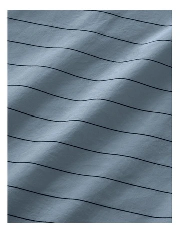 Bayley Stripe Washed Percale Quilt Cover Set in Steel Blue