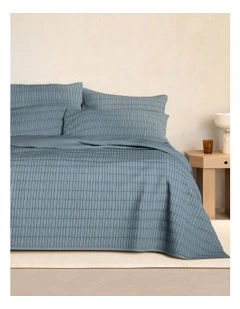 Bayley Stripe Washed Percale Bedcover in Steel Blue