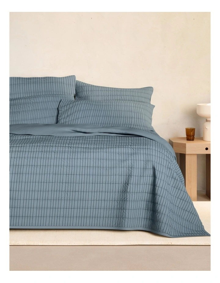 Bayley Stripe Washed Percale Bedcover in Steel Blue image 1