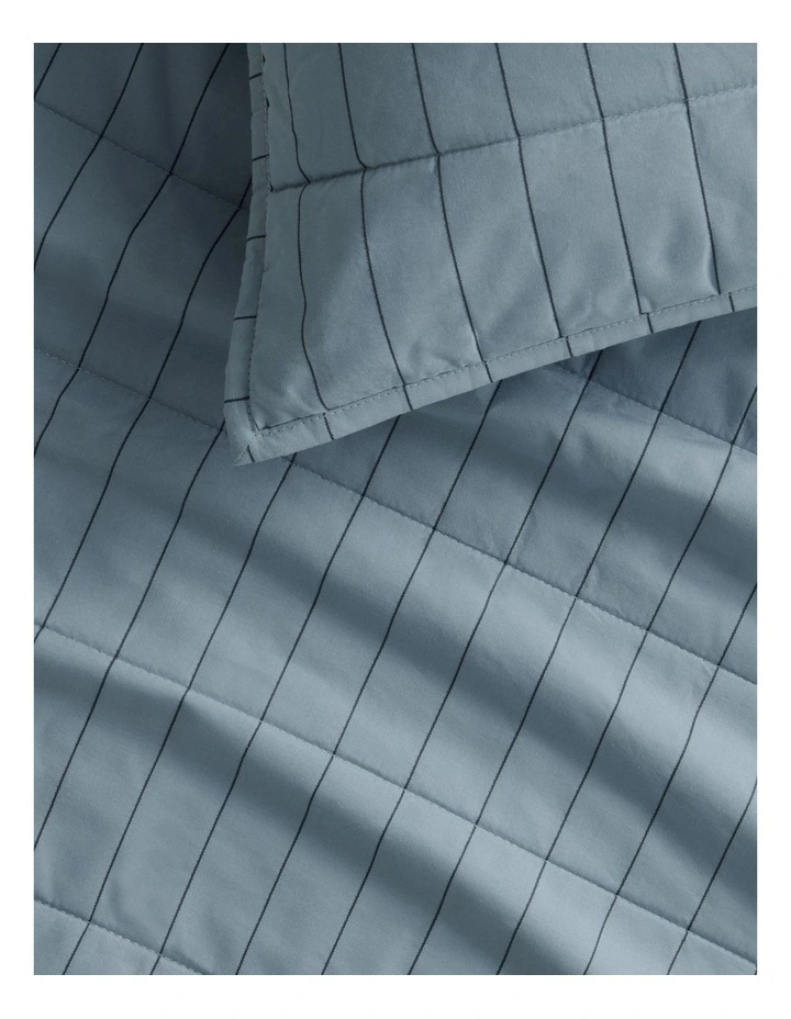 Bayley Stripe Washed Percale Bedcover in Steel Blue image 2