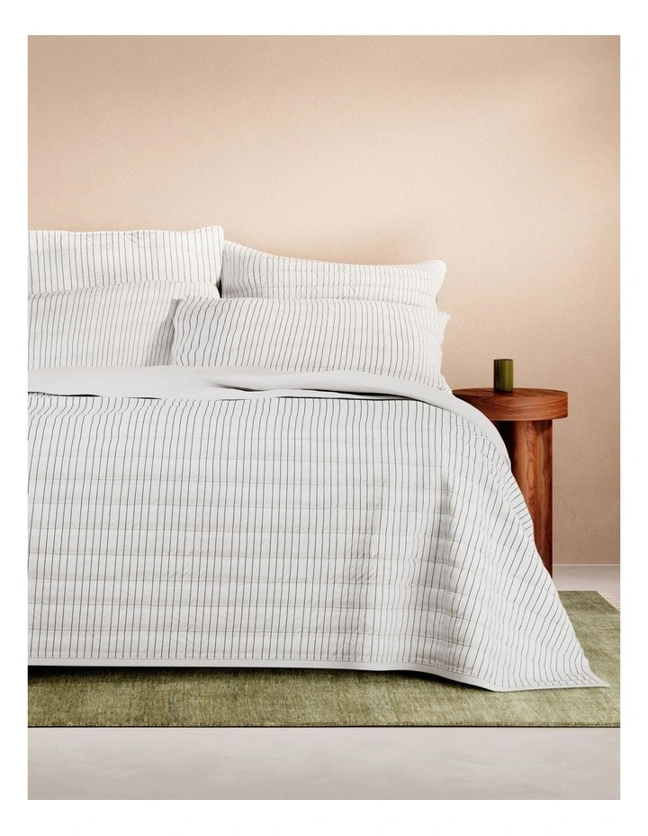 Bayley Stripe Washed Percale Bedcover in White image 1