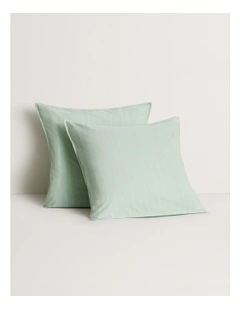 Bayley Stripe Washed Percale European Pillowcase Pair in Cool Mint