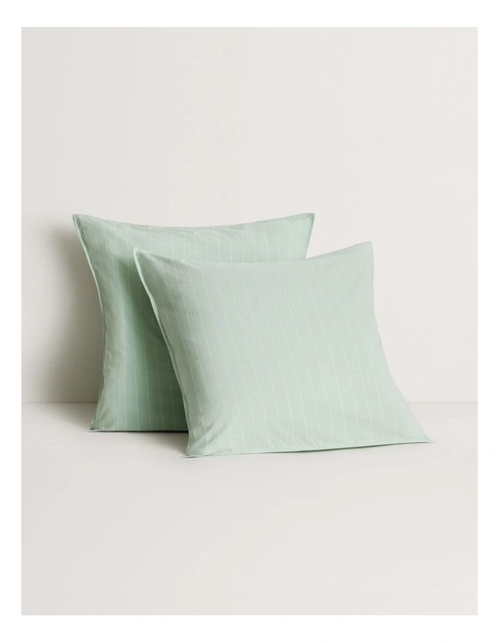 Bayley Stripe Washed Percale European Pillowcase Pair in Cool Mint image 1