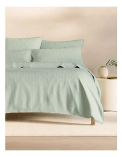 Bayley Stripe Washed Percale Quilt Cover Set in Cool Mint
