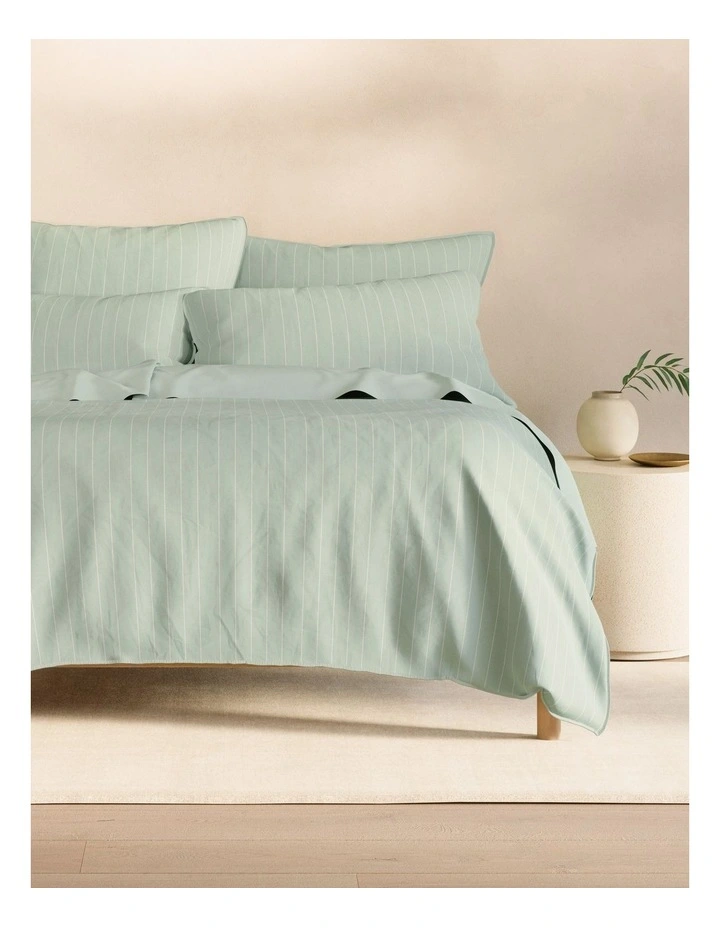 Bayley Stripe Washed Percale Quilt Cover Set in Cool Mint image 1