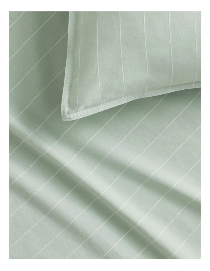 Bayley Stripe Washed Percale Quilt Cover Set in Cool Mint image 2