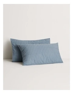 Bayley Stripe Washed Percale Sham in Steel Blue
