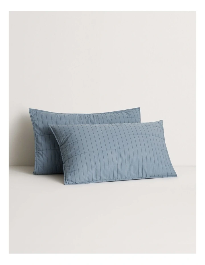 Bayley Stripe Washed Percale Sham in Steel Blue image 1