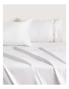 1200TC Palais Trellis Flat Sheet in Snow/Almond