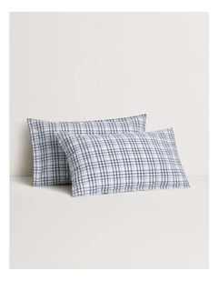 Bayley Check Washed Percale Pillowcase Pair in Deep Sea