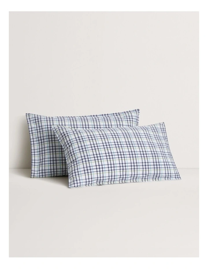 Bayley Check Washed Percale Pillowcase Pair in Deep Sea image 1