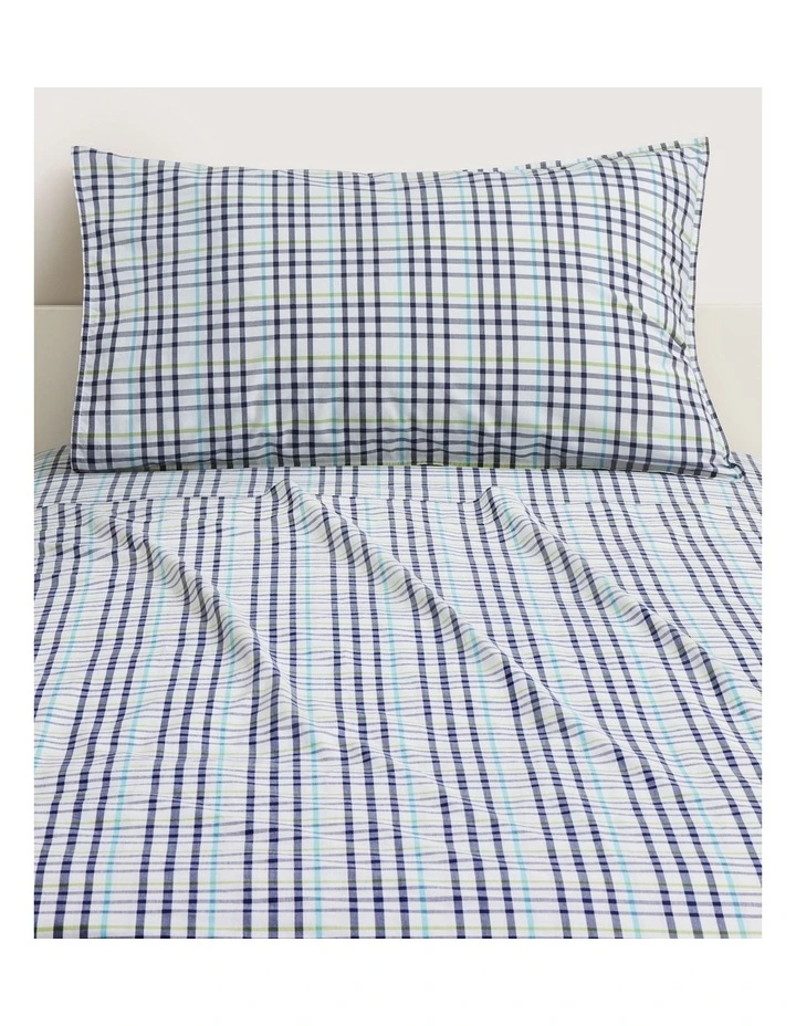 Bayley Check Washed Percale Sheet Set in Deep Sea image 5