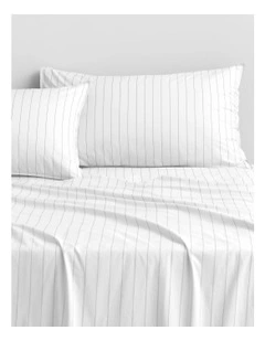 Bayley Stripe Washed Percale Fitted Sheet in White