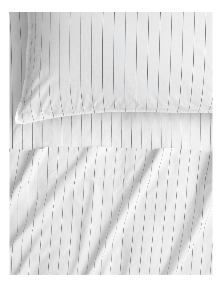 Bayley Stripe Washed Percale Fitted Sheet in White image 2