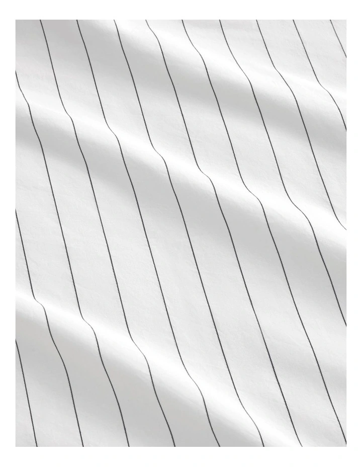 Bayley Stripe Washed Percale Fitted Sheet in White image 3