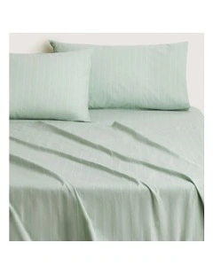 Bayley Stripe Washed Percale Sheet Set in Cool Mint