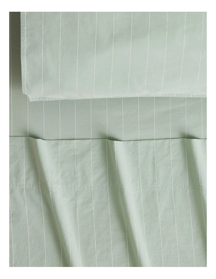 Bayley Stripe Washed Percale Sheet Set in Cool Mint image 2