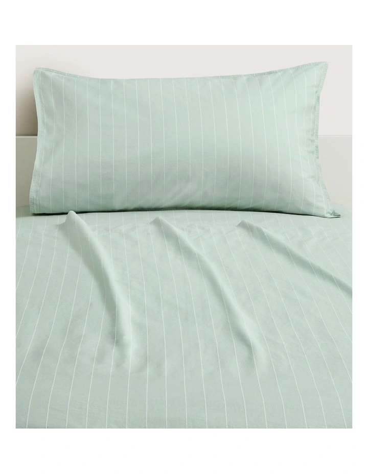 Bayley Stripe Washed Percale Sheet Set in Cool Mint image 5