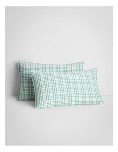 Bayley Check Washed Percale Pillowcase Pair in Arctic Green