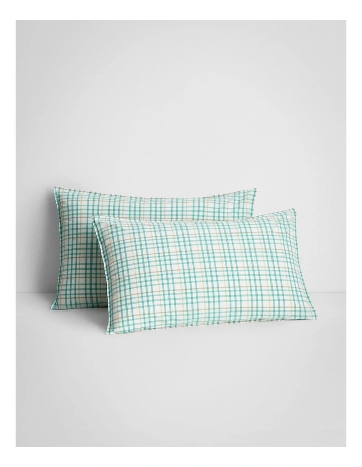 Bayley Check Washed Percale Pillowcase Pair in Arctic Green image 1