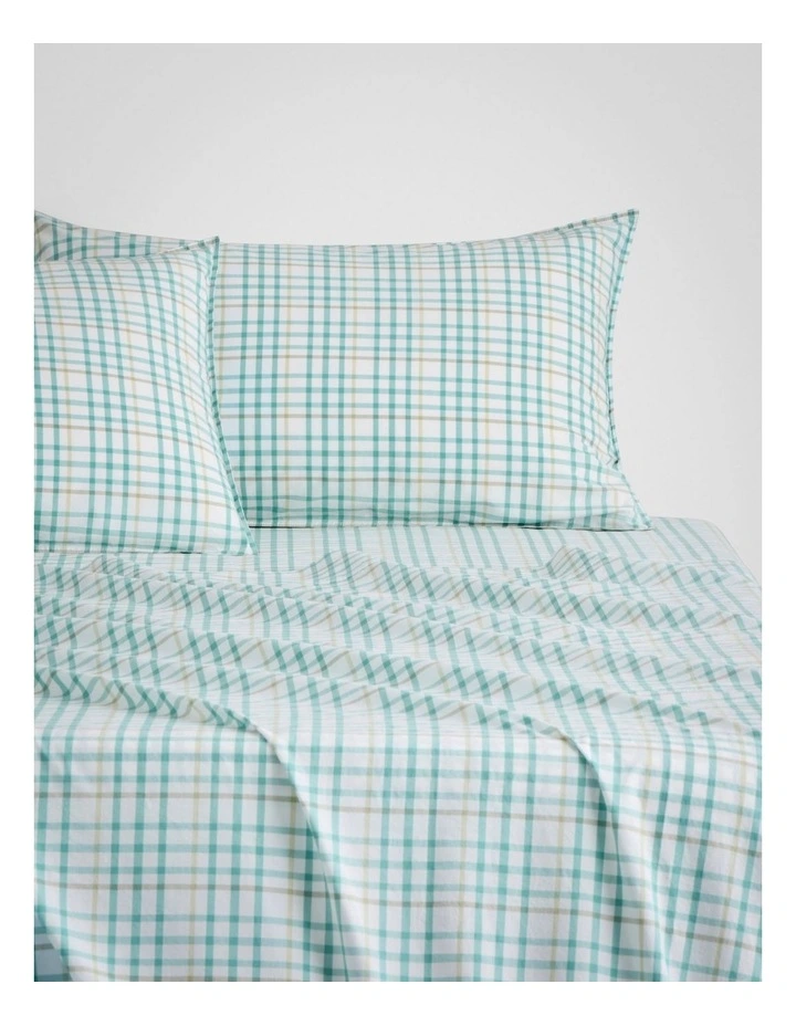 Bayley Check Washed Percale Sheet Set in Arctic Green image 1