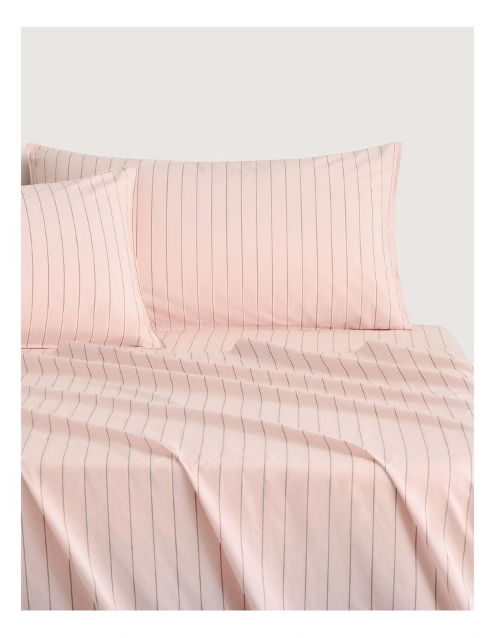 Bayley Stripe Washed Percale Pillowcase Pair in Lychee image 1