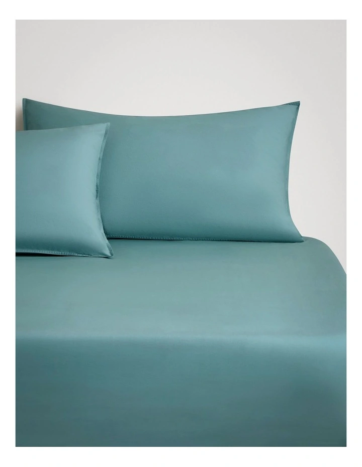 Bayley Washed Percale Fitted Sheet in Arctic Green image 1