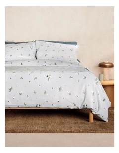 Flannelette Flower Field Quilt Cover Set in Blue Frost