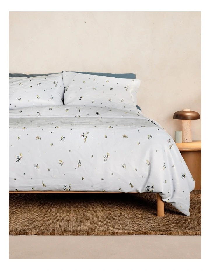 Flannelette Flower Field Quilt Cover Set in Blue Frost image 1