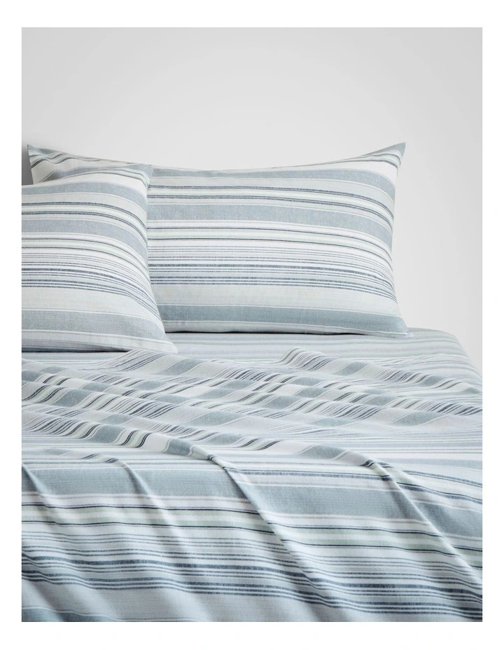 Flannelette Textured Stripe Sheet Set in Blue Frost image 1