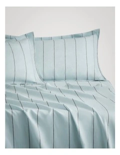 Abbotson European Flax Linen Stripe Flat Sheet in Ice