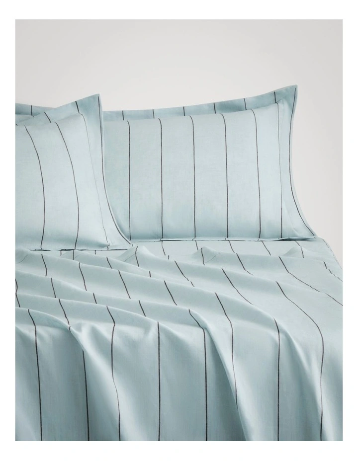 Abbotson European Flax Linen Stripe Tailored Pillowcase Pair in Ice image 3