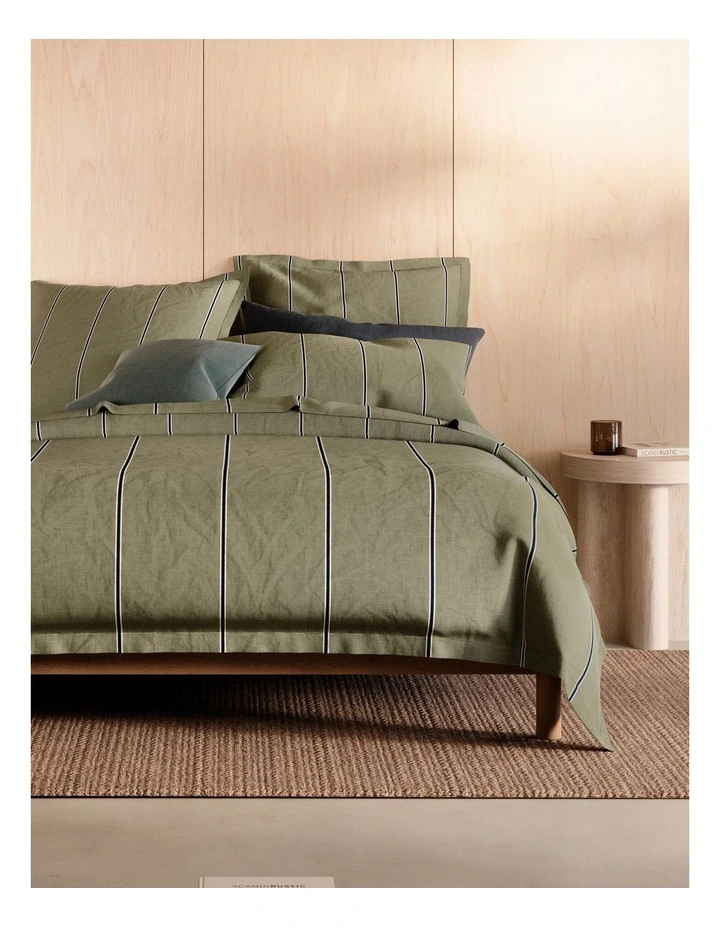 Abbotson European Flax Linen Stripe Tailored Quilt Cover in Thyme image 1