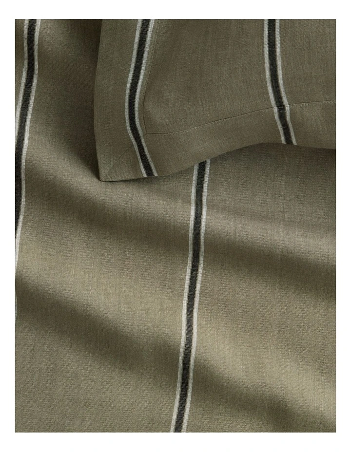 Abbotson European Flax Linen Stripe Tailored Quilt Cover in Thyme image 2