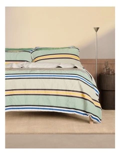 Bayley Multi Stripe Washed Percale Quilt Cover Set in Deep Sea
