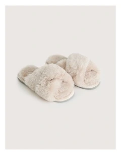 Carlson Faux Fur Slipper in Bone