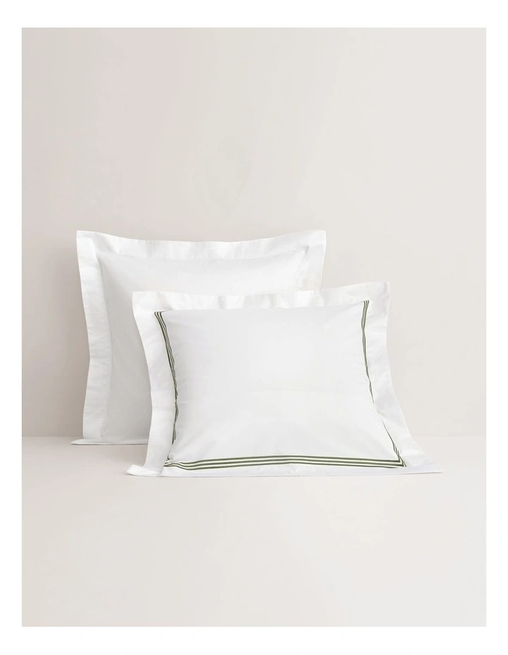 1200TC Palais European Pillowcase in Snow/Moss image 1