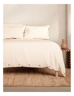Bayley Washed Cotton Piped Quilt Cover Set in Porcelain