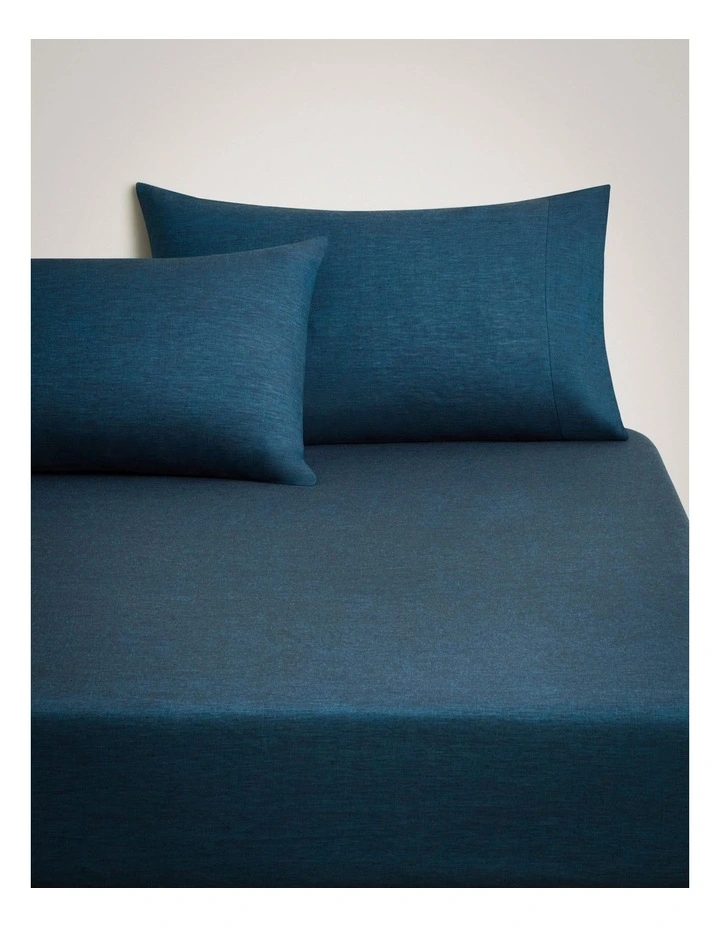 Abbotson Linen Fitted Sheet in Deep Blue Marle image 1