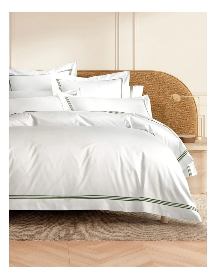 1200TC Palais Quilt Cover in Snow/Moss image 1