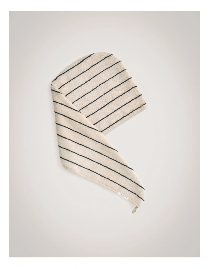 Aven Stripe Hair Towel in Limestone image 1