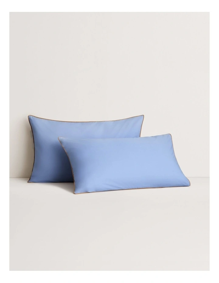 Bayley Washed Cotton Piped Pillowcase Pair in Cornflower image 1