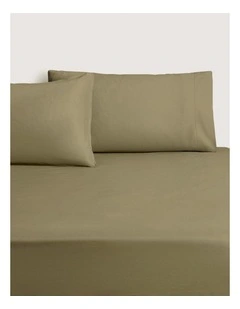 Hayes Washed Linen Cotton Fitted Sheet in Green Olive