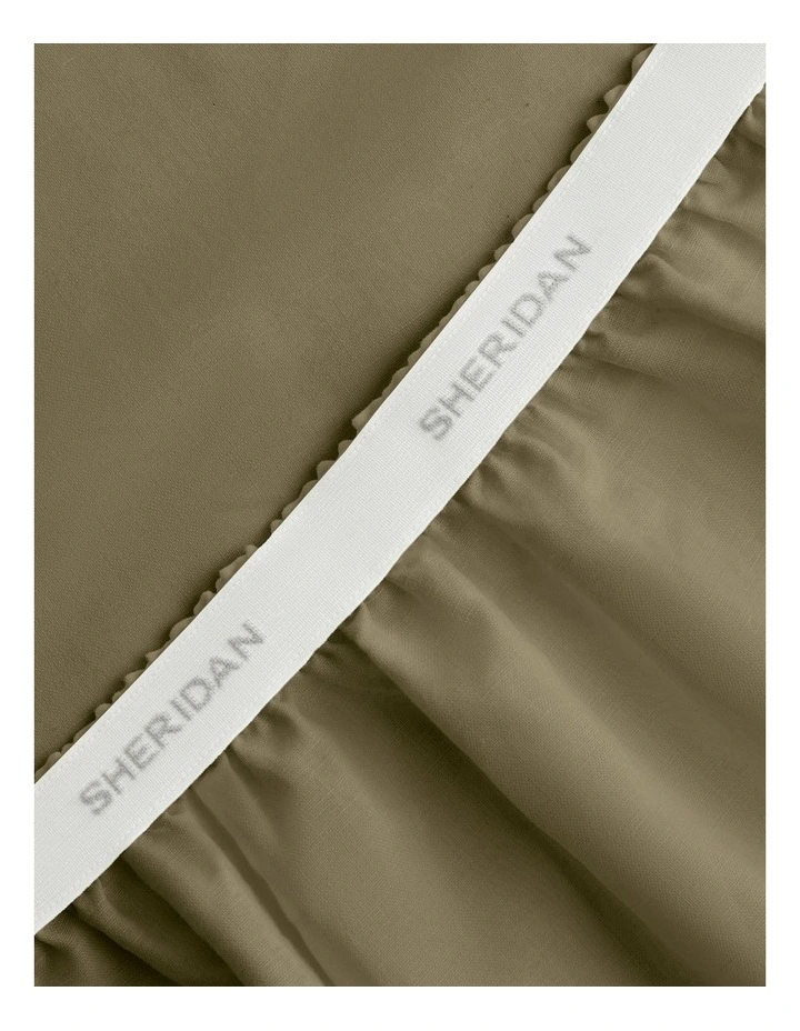 Hayes Washed Linen Cotton Fitted Sheet in Green Olive image 3