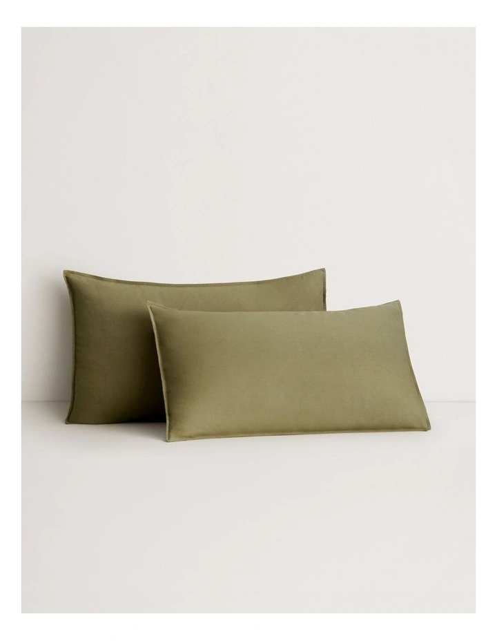 Hayes Washed Linen Cotton Pillowcase Pair in Green Olive image 1