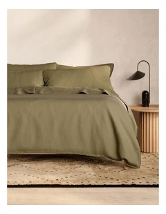 Hayes Washed Linen Cotton Quilt Cover Set in Green Olive