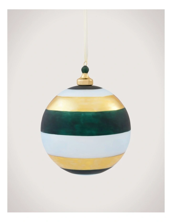 Wide Stripe Metallic Glass 12cm Ball in Ivy/Breeze image 1