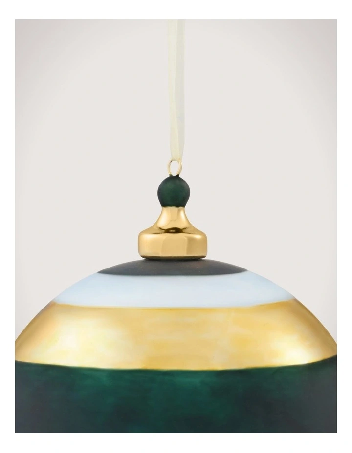 Wide Stripe Metallic Glass 12cm Ball in Ivy/Breeze image 2