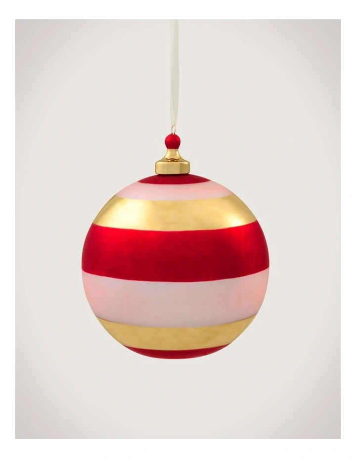 Wide Stripe Metallic Glass 12cm Ball in Poppy and Pink image 1