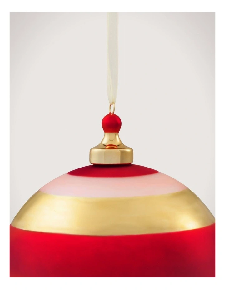 Wide Stripe Metallic Glass 12cm Ball in Poppy and Pink image 2